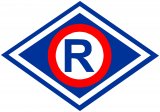 Figura rombu z literą R - Znak Ruchu Drogowego