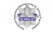 Logo Pełnomocnika Komendanta Głównego Policji ds. Ochrony Praw Człowieka w postaci odznaki policyjnej z napisem w centrum czy wiesz, że