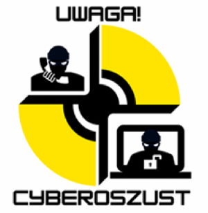 Logo kampanii z napisem UWAGA! CYBEROSZUST.
