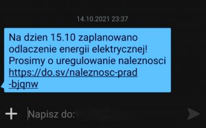 treść na dzień 15.10 zaplanowano odłączenie energii elektrycznej! Prosimy o uregulowanie należności