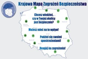 napis krajowa mapa zagrożeń bezpieczeństwa pod nią kontury granic Polski