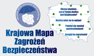 Mapa Polski po jej lewej stronie napis Krajowa Mapa Zagrożeń Bezpieczeństwa.
