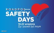 Biały napis Roadpol Safety Days i czerwone serce.