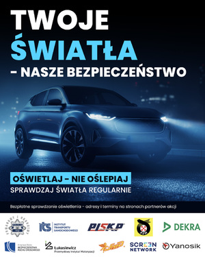Samochód i napis twoje światła, nasze bezpieczeństwo