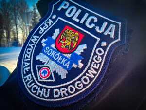 Naszywka z napisem Policja, KPP w Sokółce Wydział Ruchu Drogowego.