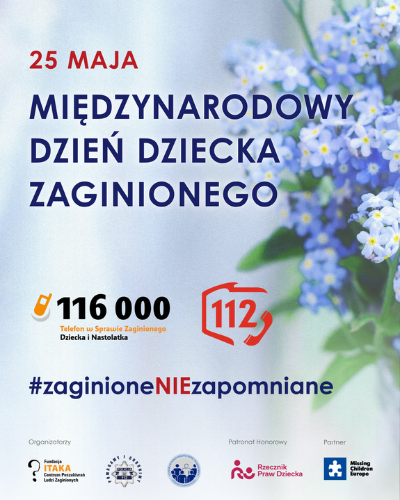 napis 25 maja międzynarodowy dzień dziecka zaginionego